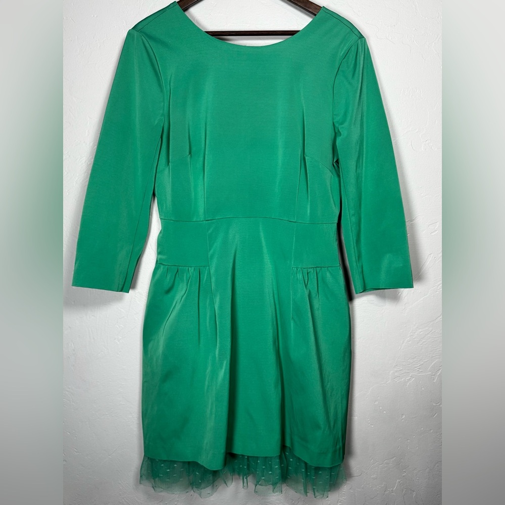 J. Crew Elegant Emerald Green Tull Hem 3/4 Sleeve Dress Size 12